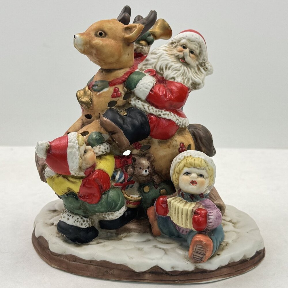 Vintage Delton Santa Riding Reindeer Christmas Votive Candle Holder Children